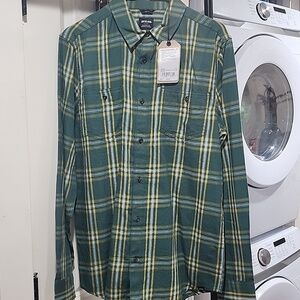 PrAna Men’s Shirt Long Sleeve Dolberg Flannel Soft Pine  Tall Button NWT ST ST